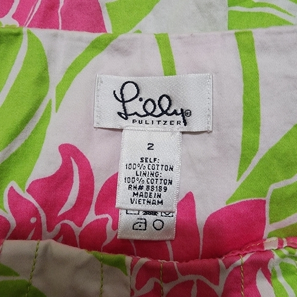 LILLY PULITZER Pink Green Lotus Frog Pleated Skirt Size 2 - Picture 6 of 6